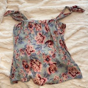Green with pink floral tube top with straps